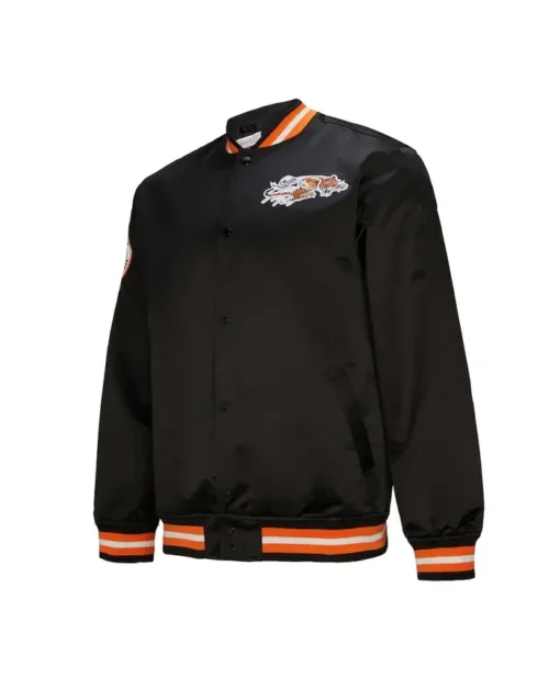 Cincinnati Bengals Black Double Down Satin Bomber Jacket