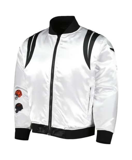 Men Cincinnati Bengals White Stripes Satin Bomber Jacket