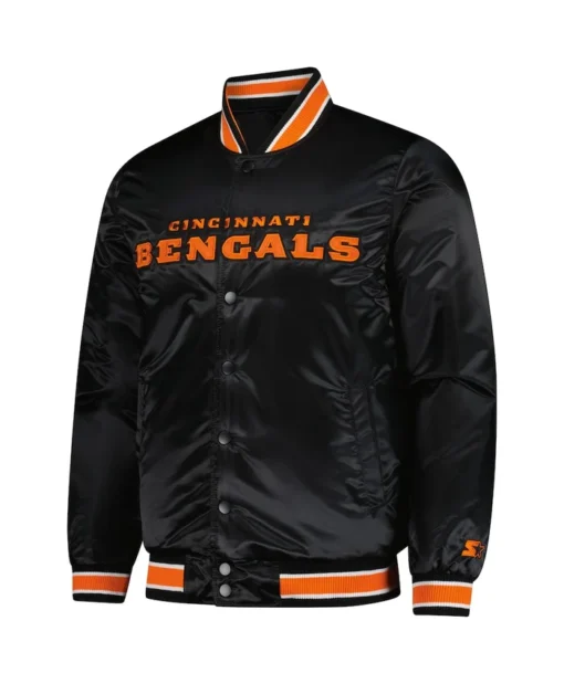 Mens Cincinnati Bengals Starter Black Satin Varsity Jacket