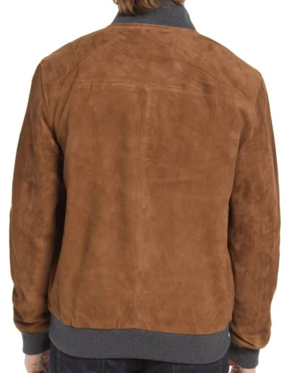 Brown Suede Bomber Leather Jacket Back