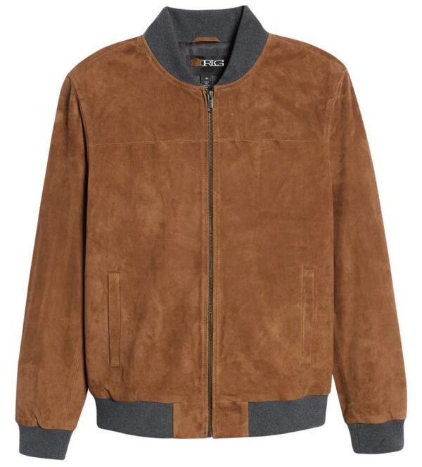 Brown Suede Bomber Leather Jacket